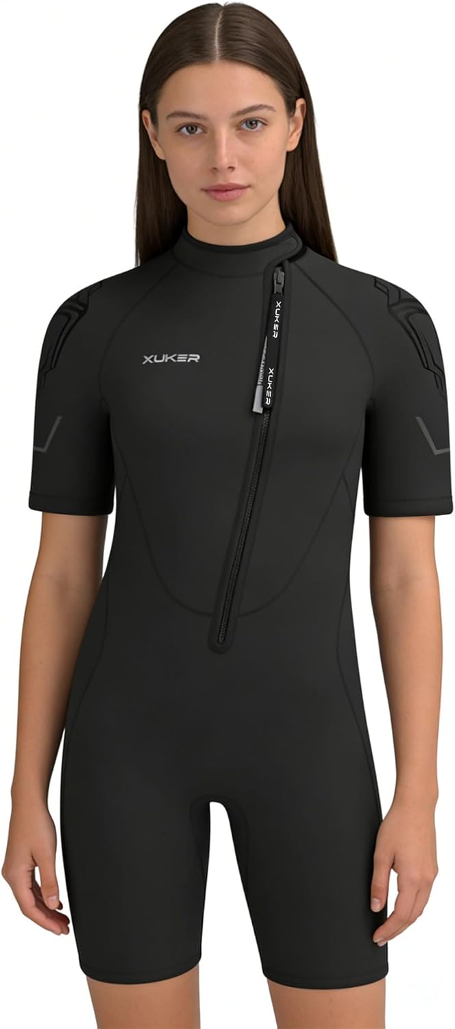 XUKER Mens Shorty Wetsuit Women, 3mm Diving Suit Front Zip Wetsuit Thermal Suit