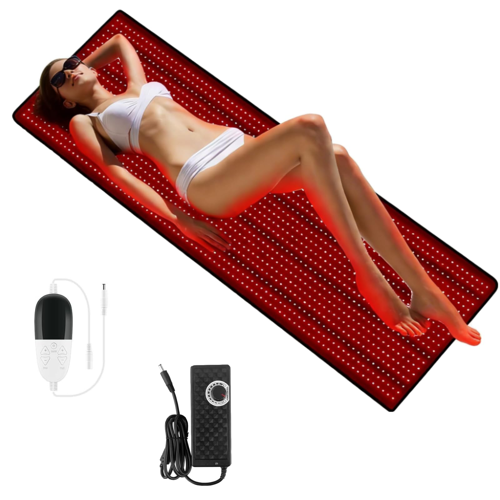 Tappetino per tutto il corpo con luce rossa e infrarossa, 1260 LED, 660 nm e 850 nm, con telecomando, 3 modalità e 5 livelli di luminosità, di grandi dimensioni (160cm*70cm)