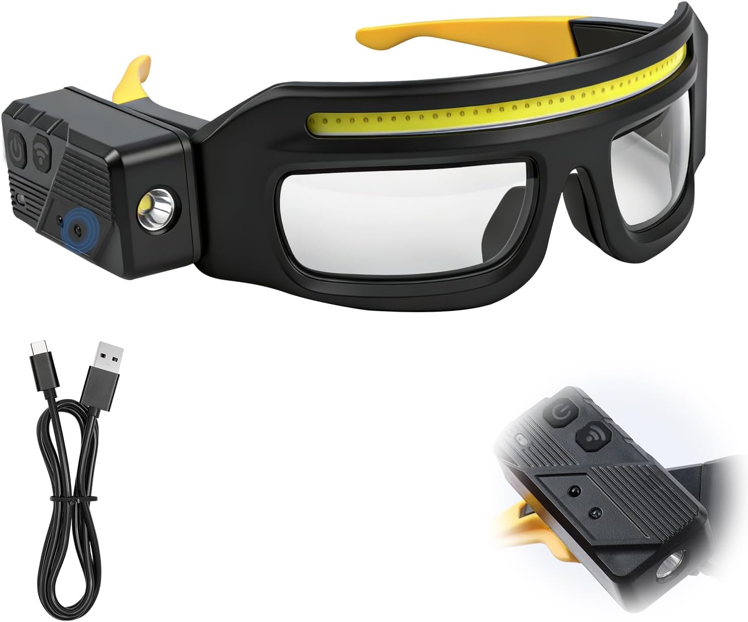 LED Rechargeable Headlight Glasses, Motion Sensor & Touch Control, 5 Modes, 350-500lm, USB-C Charging, IPX4 Waterproof, Hands-Free for Running Camping Fishing Cycling Hiking (Blue)