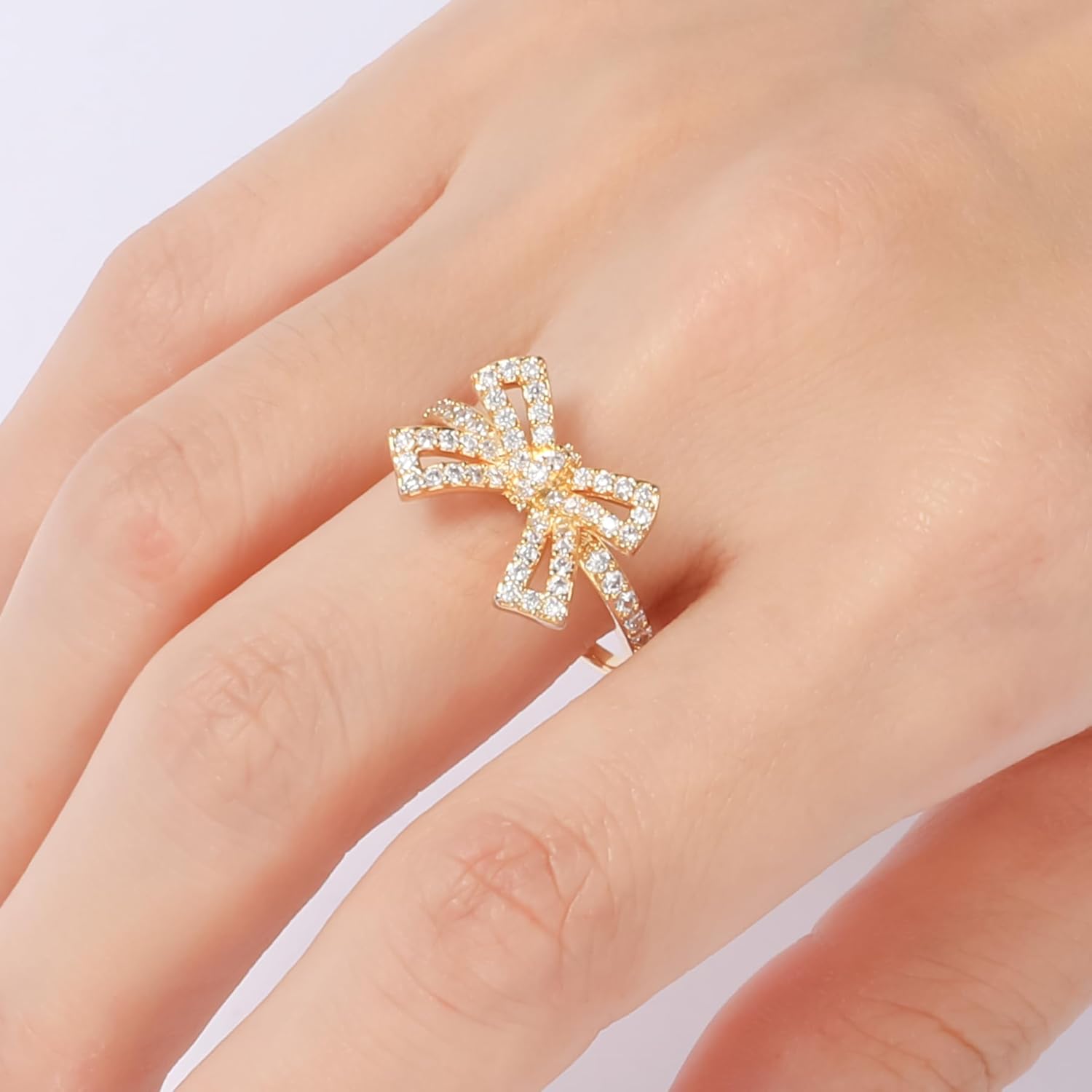 MOONWALTZ Gold Ring for Women Sparkly Summer Party Trendy Jewelry Gift for Women Anniversary Dainty Statement 14K Gold Plated Moon and Stars North Star Bow Knot Ribbon Rings - Image 5