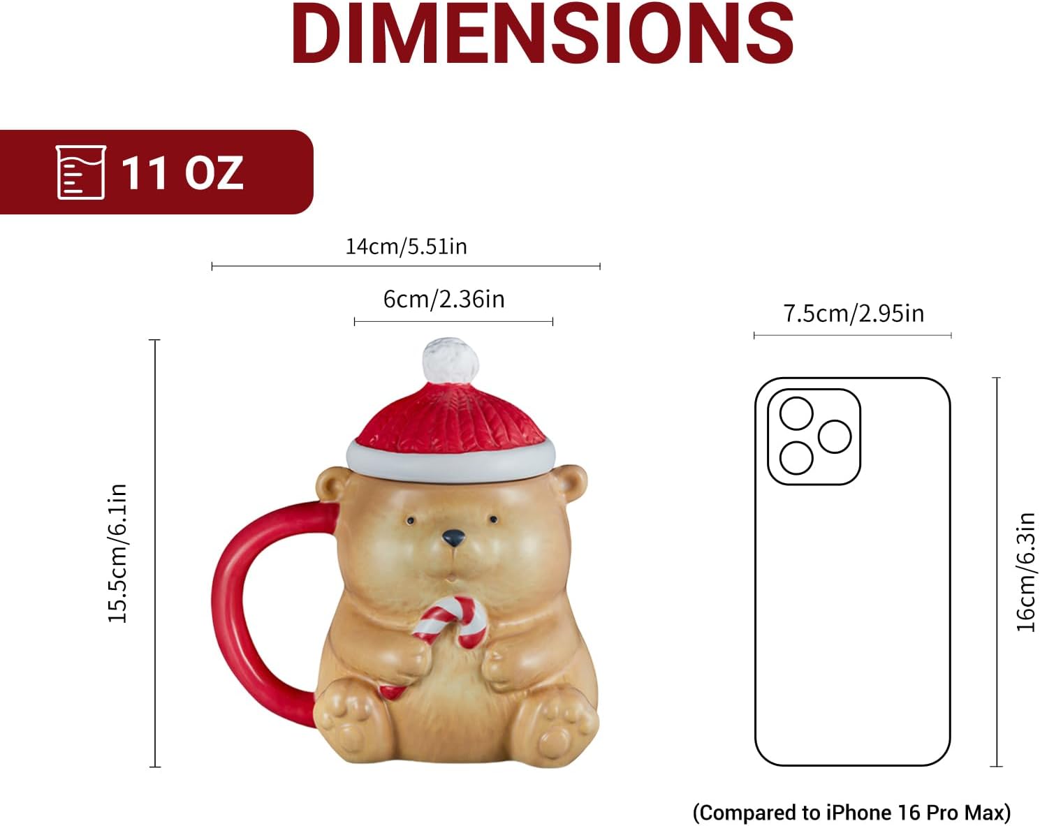 Cute Christmas Coffee Mugs Colorful Bear Cups with Lids 11oz and Comfortable Handle, Best Christmas Gifts for Friends, Kids - Image 3