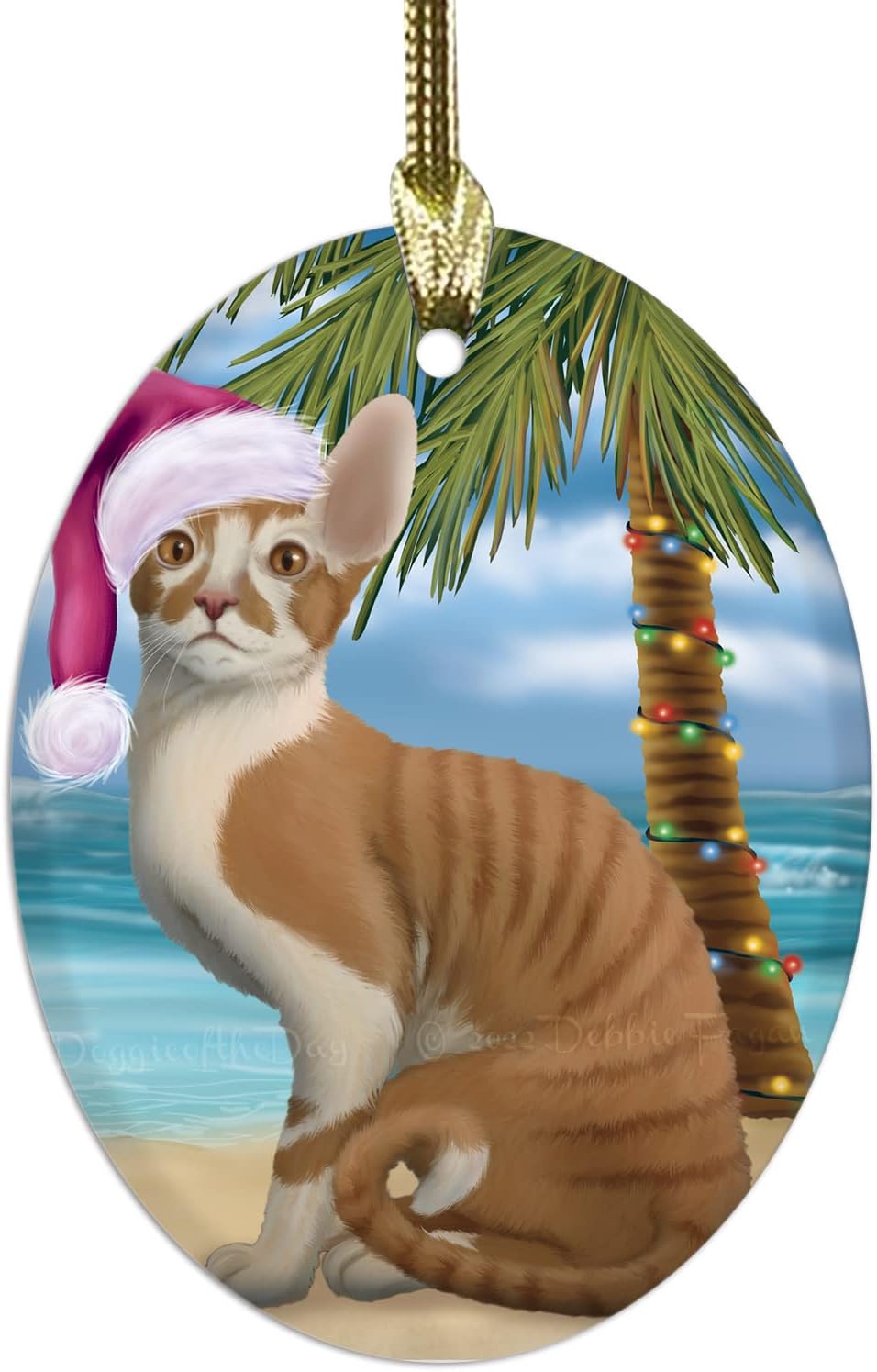 Christmas Summertime Beach Cornish Red Cat Oval Glass Christmas Ornament- 3.75" x 2.75" Oval Pet Decorative Hanging Ornaments for Christmas X-mas Tree Decorations, OGO52513