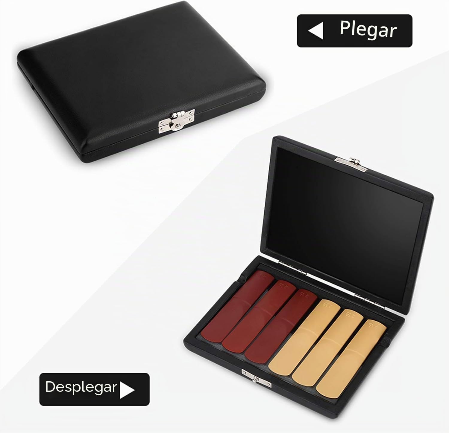 Estuche para Cañas de Clarinete y Saxofón, Funda de Cuero PU con Ranuras para 6 Cañas 120 x 90 x 20mm