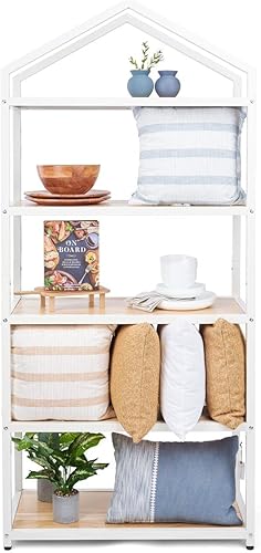 Miniatura 5 de Displays2go Estantería con marco de hierro con 5 niveles de madera de paulownia, espalda abierta - natural (SMCASA5T)