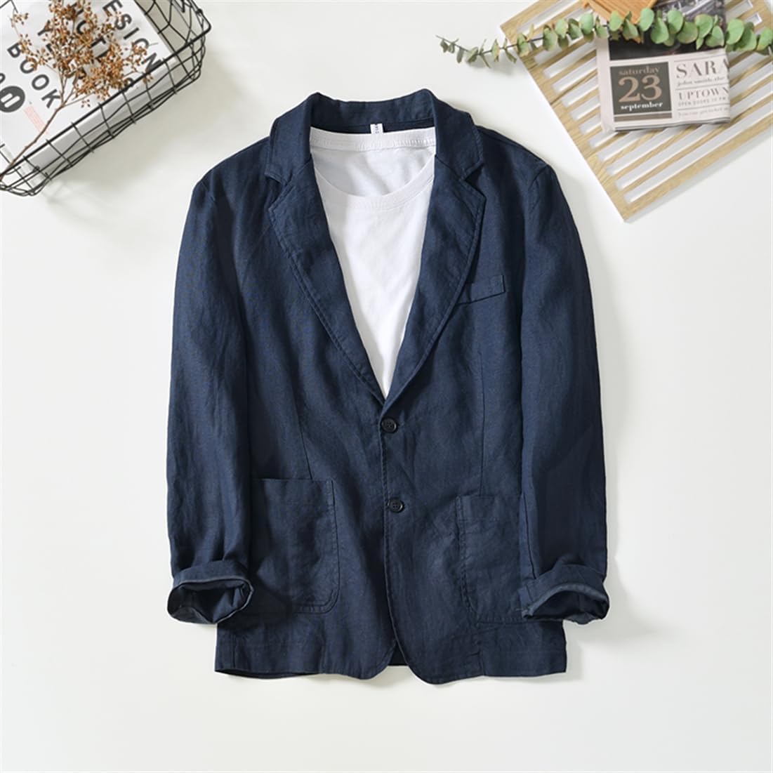 Men's Blazer Lapel Linen Suit Business Casual Lightweight Daily Suit Jackets