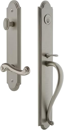 Miniatura 4 de Grandeur 849795 Juego de manijas de arco de hardware de una pieza con mango S y palanca Newport, juego de entrada ficticia, bronce atemporal