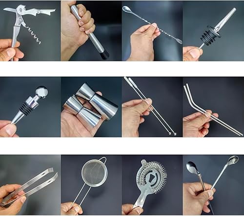 Miniatura 4 de Juego de coctelera de 22 piezas, kit de barman de 2520 onzas, juego de herramientas de barra de acero inoxidable para mezclar bebidas, coctelera