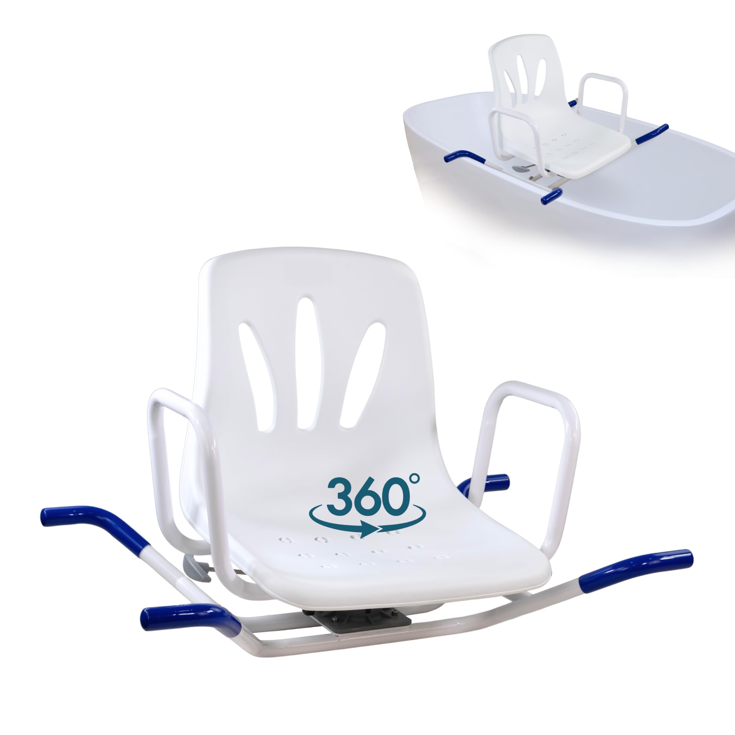 Mobiclinic® Swivel Bath Chair, Lago, Armrests and backrest, 360º swivel, Anatomical, European Brand, Waterproof, For the elderly, disabled or persons with reduced mobility