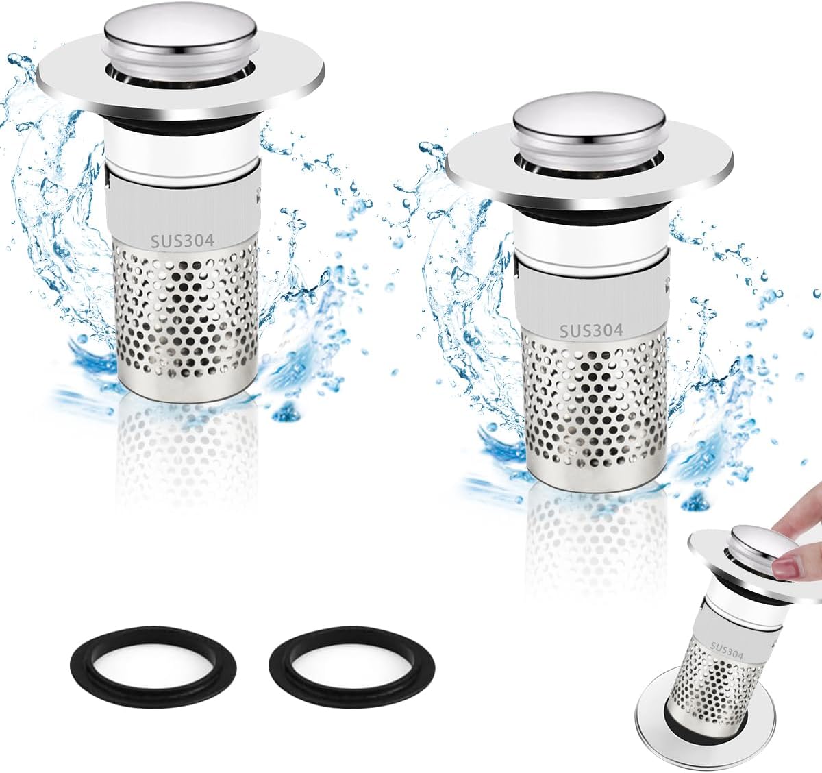 StopShroom 2 Pezzi - Tappo Universale In Silicone Per Vasca Da Bagno E Lavandino - Nero, Tenuta Ermetica E Facile Da Usare