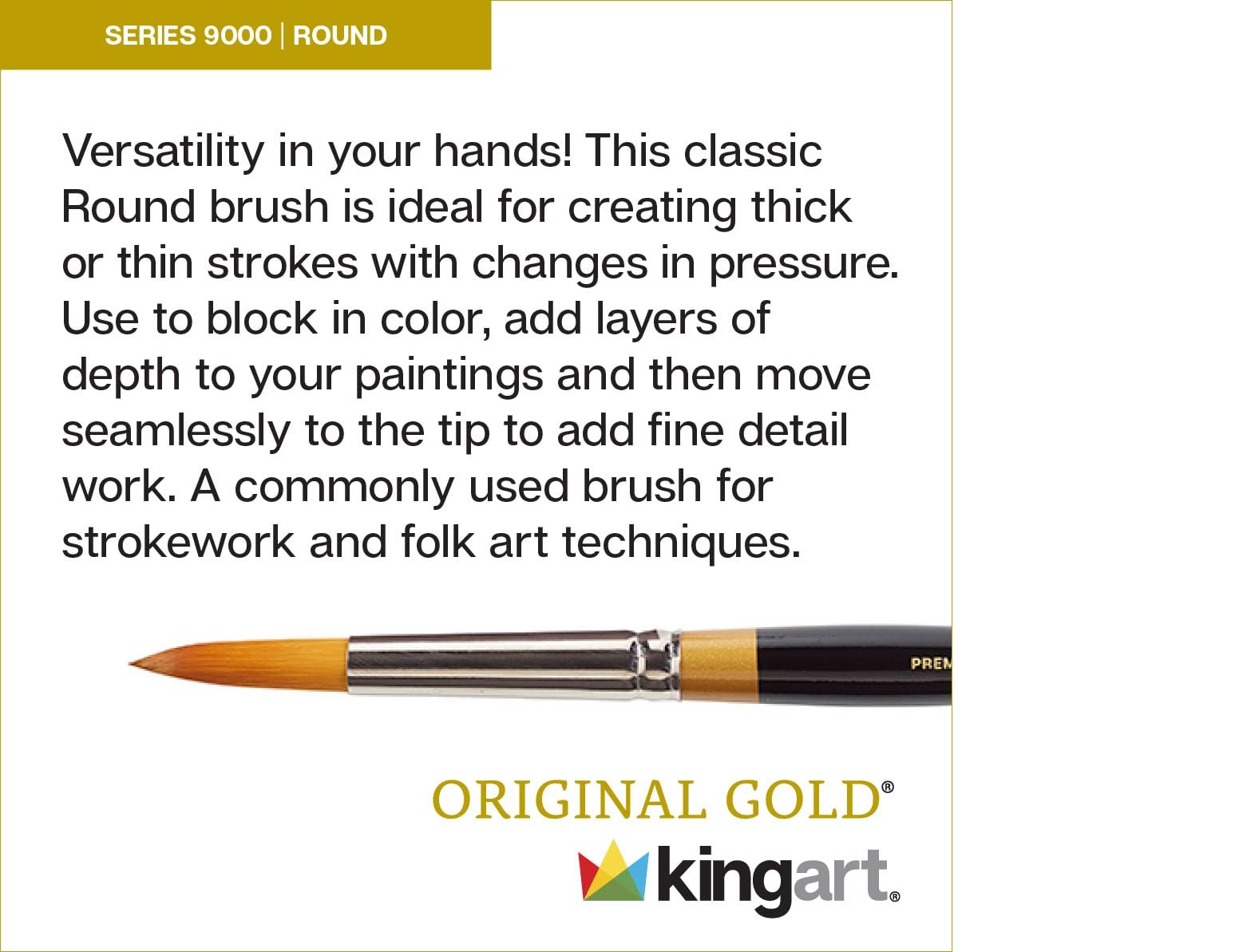 KINGART Original Gold Wood Handle Brush Set 12/Pkg-