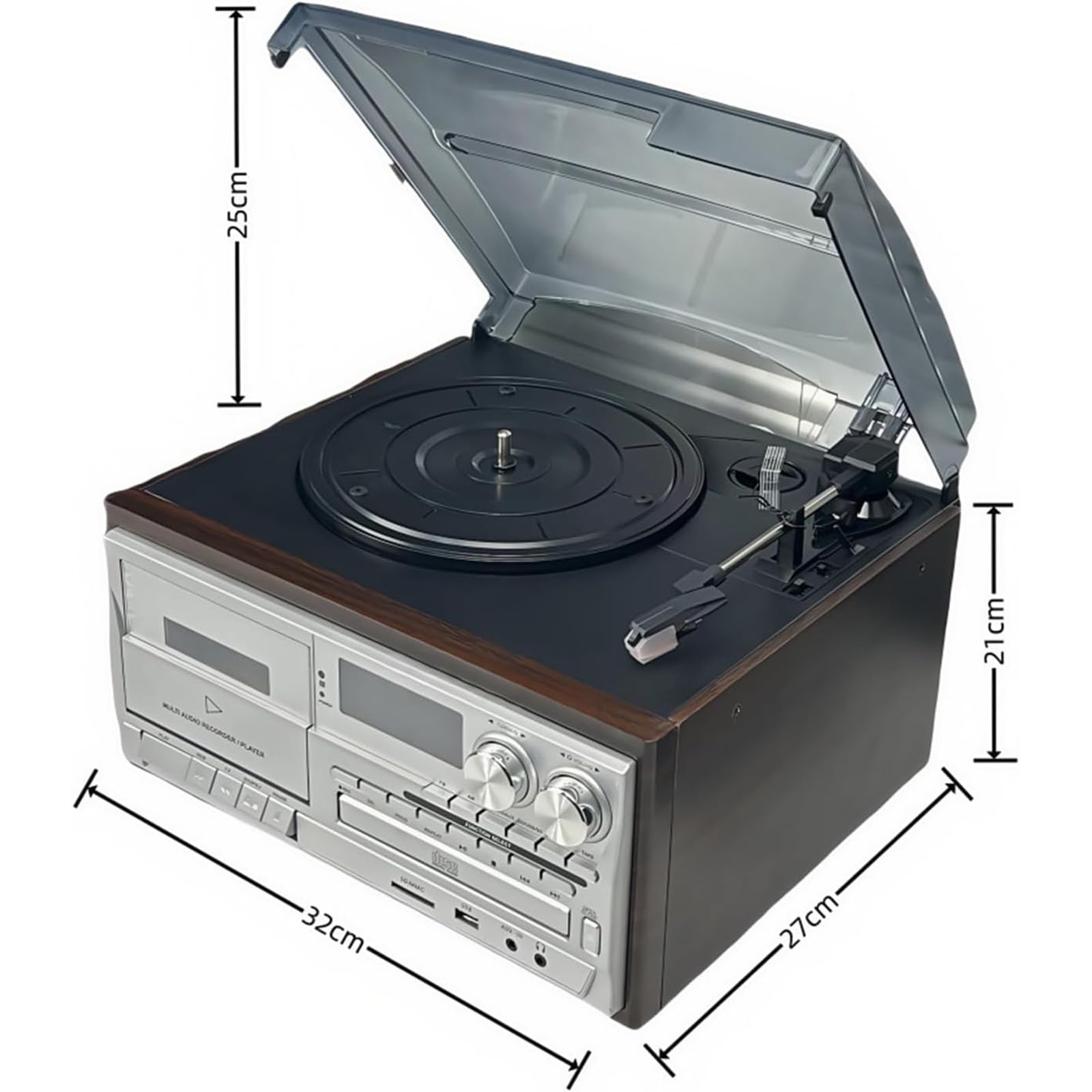 Boombox - Lettore CD portatile e giradischi in vinile con Bluetooth, altoparlanti stereo a 3 velocità, AUX-In, riproduzione USB, uscita cuffie per la decorazione domestica