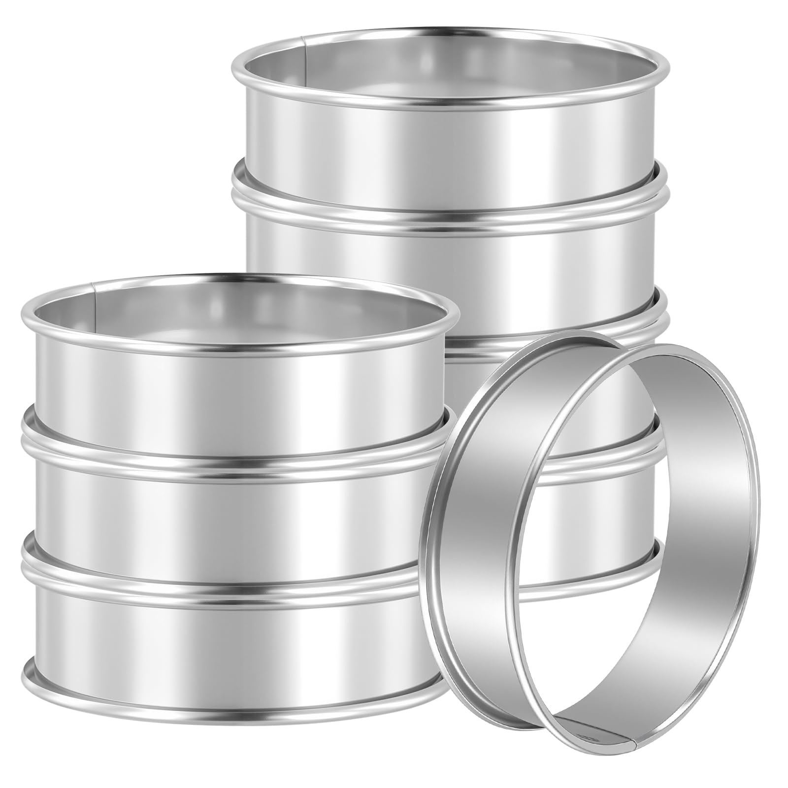 JEUIHAU 8 Pcs 8 cm Crumpet Rings Non Stick, Stainless Steel Baking Rings, Muffin Ring for Baking, Cooking, and Food Making