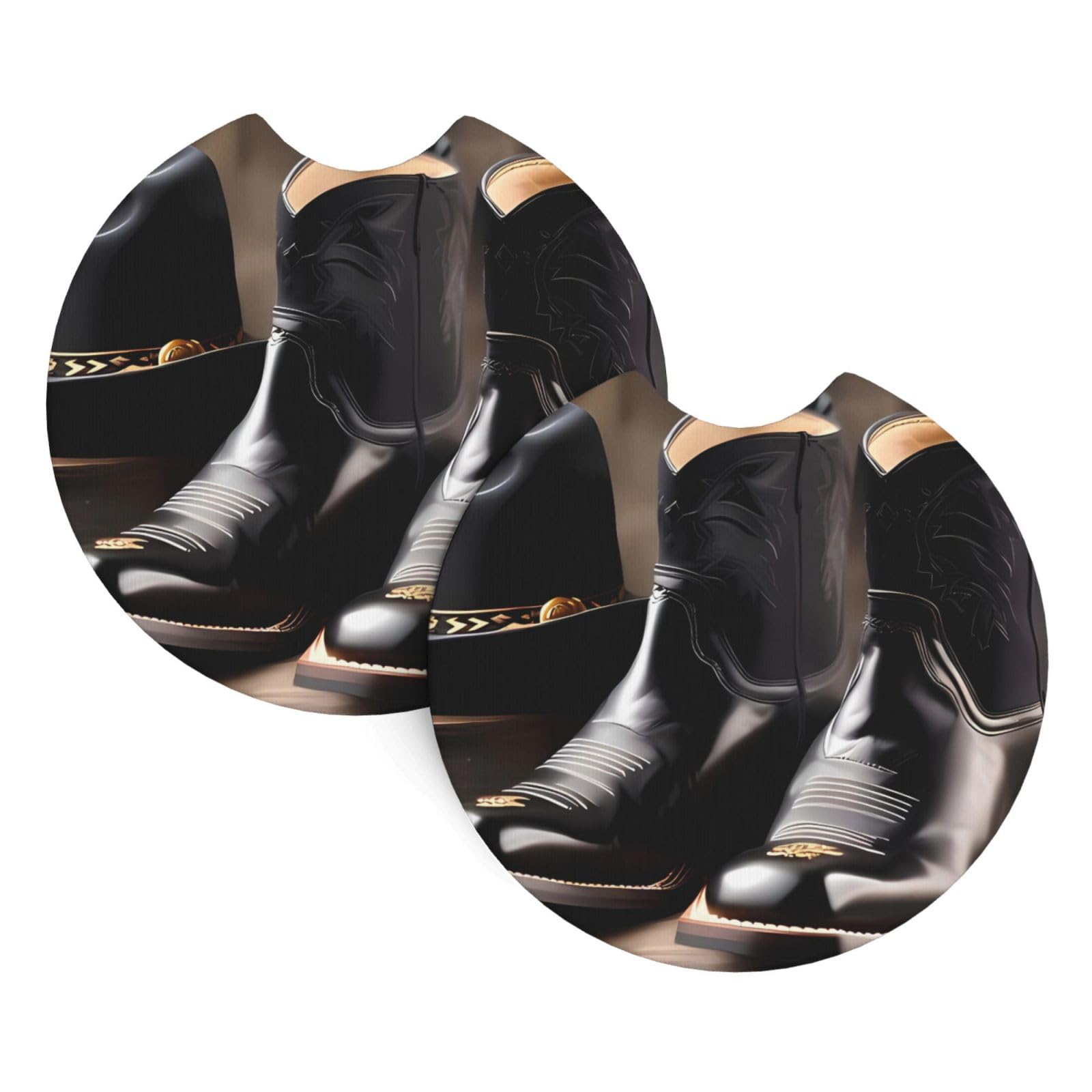 2 Pack Car Coaster for Cup Holders Cowboy Black Hat Western Boots Car Cup Coaster 2.7" Neoprene Non-Slip Automotive Cup Mat Universal Auto Car Interior Accessories for Women Men Cup Pad