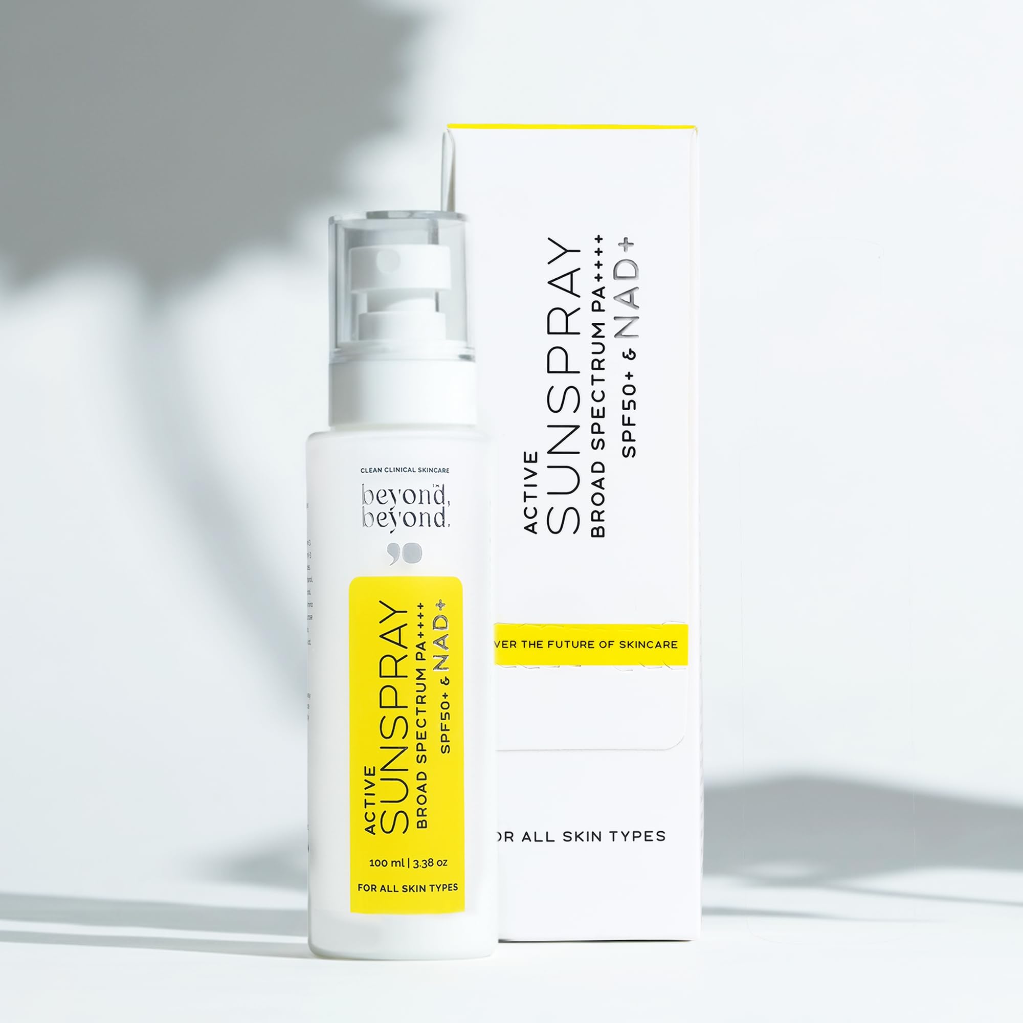 BEYOND BEYOND 100 ML Active Sunspray SPF 50+ PA++++ with NAD+, Lightweight Mist Sunscreen for Face & Body, Broad Spectrum Protection, Non-Greasy, Hydrating & Quick-Absorbing, For All Skin Types