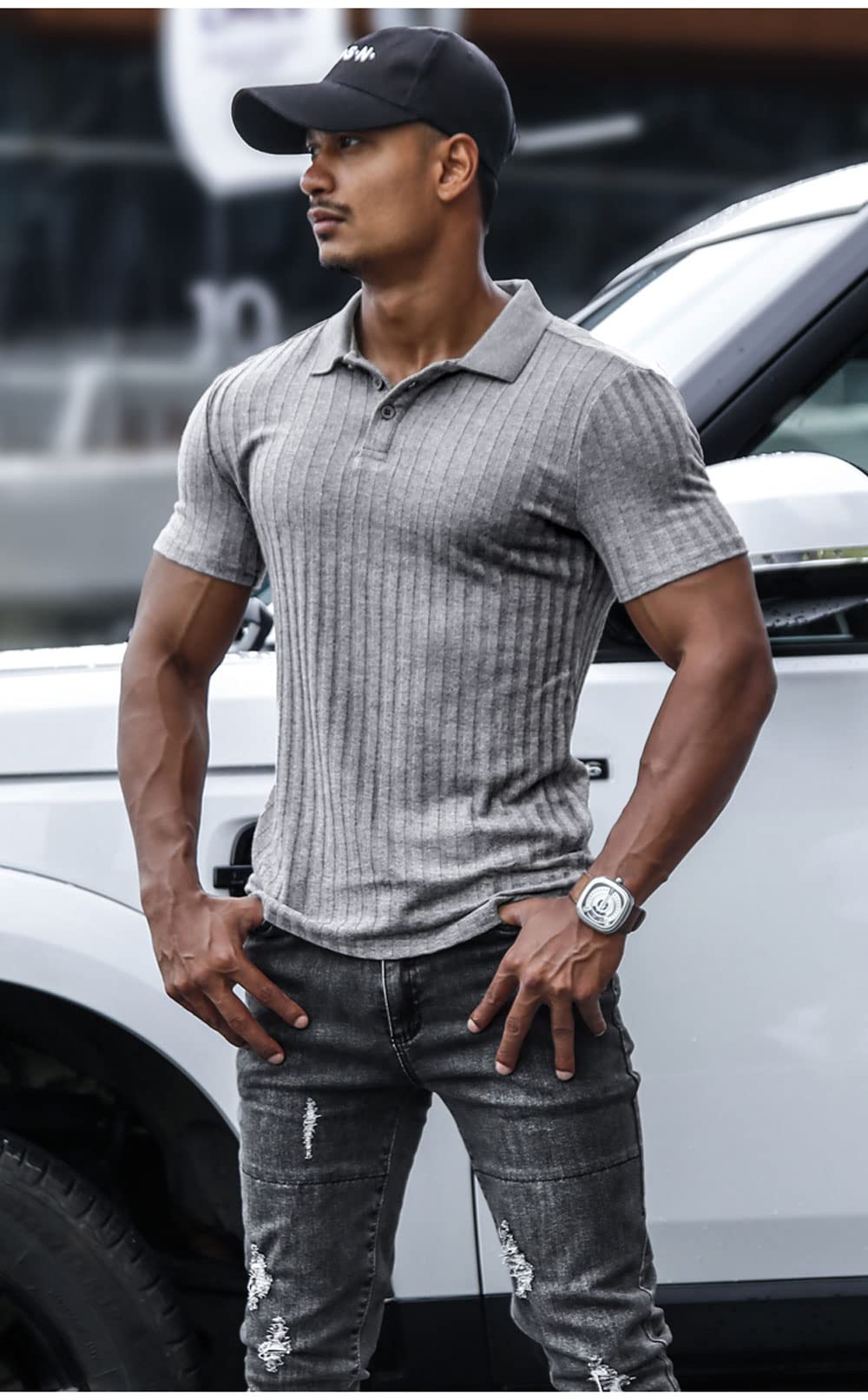 Muscle Cmdr Polo de Manga Larga/Corta para Hombre, Camiseta Informal de algodón Ajustada