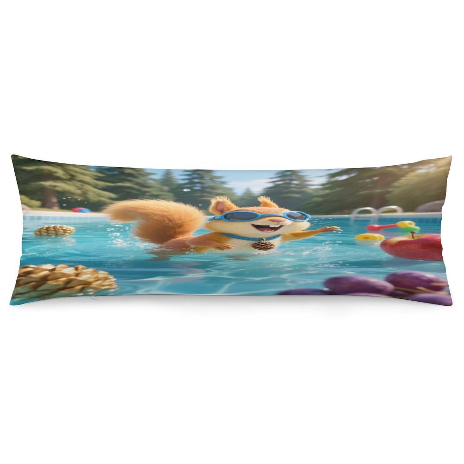 VstaDank Squirrel Pool Joy Pillow Cover Decorative Lumbar Pillow Cover 19x53 Inch Long Body Pillows Case Soft Luxury Decorative Throw Pillowcase for Couch Sofa Bedroom Car Decor Pillowcover