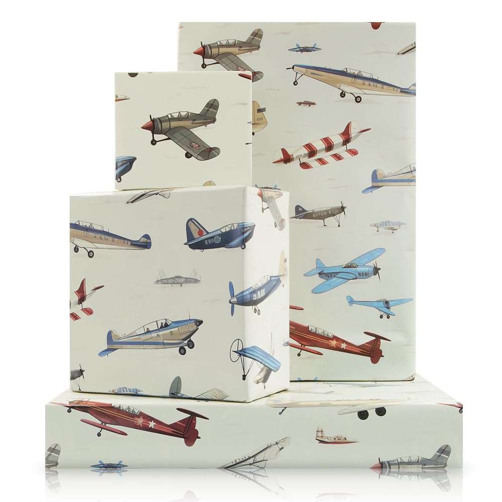 4 Sheets Airplanes Gift Wrapping Paper,Fighter Jet Military & Airplane Themed Wrapping Paper Folded Flat DIY Crafts Paper for Baby Shower, Men Birthday, Aviation Enthusiasts, Pilots,20 x 28 In