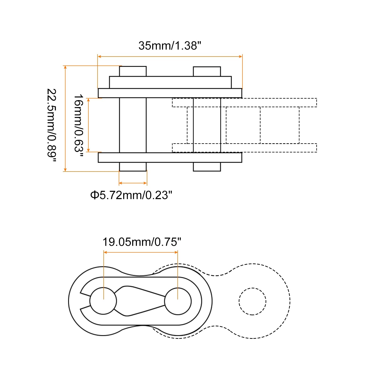 QUARKZMAN 19.05mm Paso Enlaces de Conexión Cadena de Rodillos 12B-1 Acero al Carbono