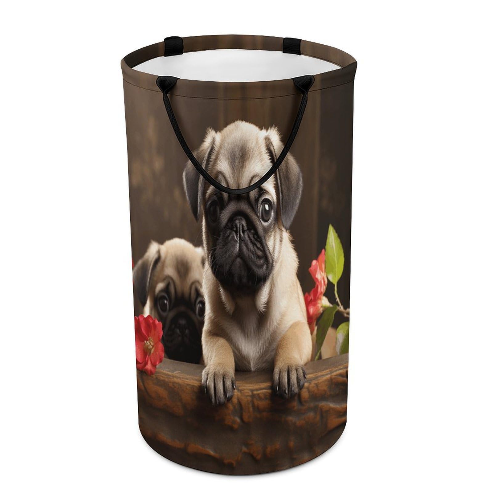 Puppys Pug Laundry Basket Large Foldable Laundry Hamper with Handles Freestanding Collapsible Clothes Basket Waterproof Portable Dirty Clothes Hamper for Bathroom 86L