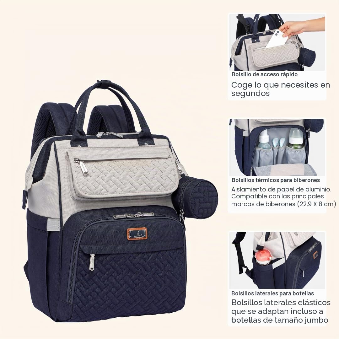 BabbleRoo Mochilas de Pañales para Bebé, bolsas grandes multifunción con cambiador y correas para cochecito y funda para chupete, mochila de viaje unisex cambiar pañales para mamás papás