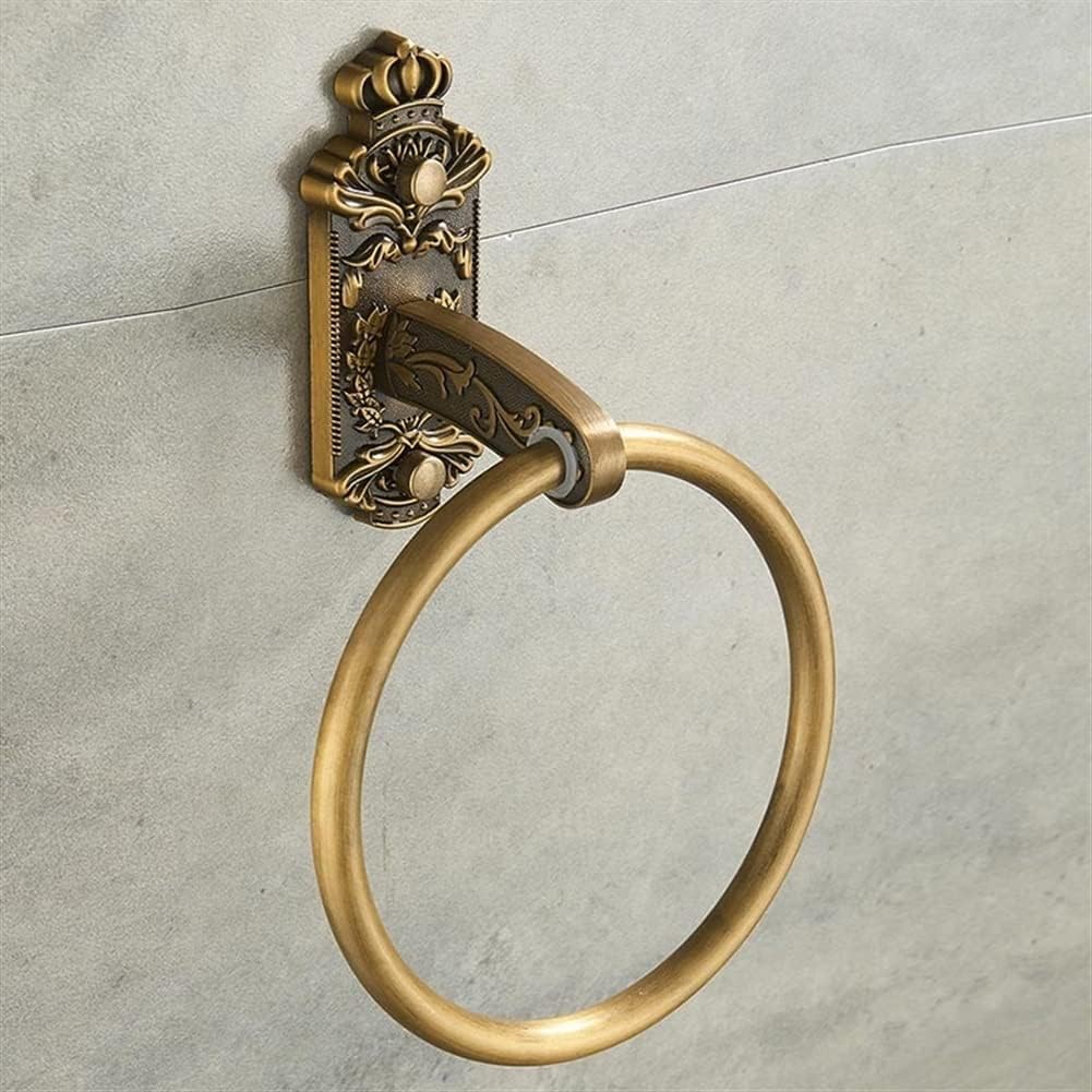 LSLYTQ Round Towel Rings, Bathroom Wall Mounted Towel Holder, Aluminum Antique Towel Hook, Brass Color Bathroom Accessories