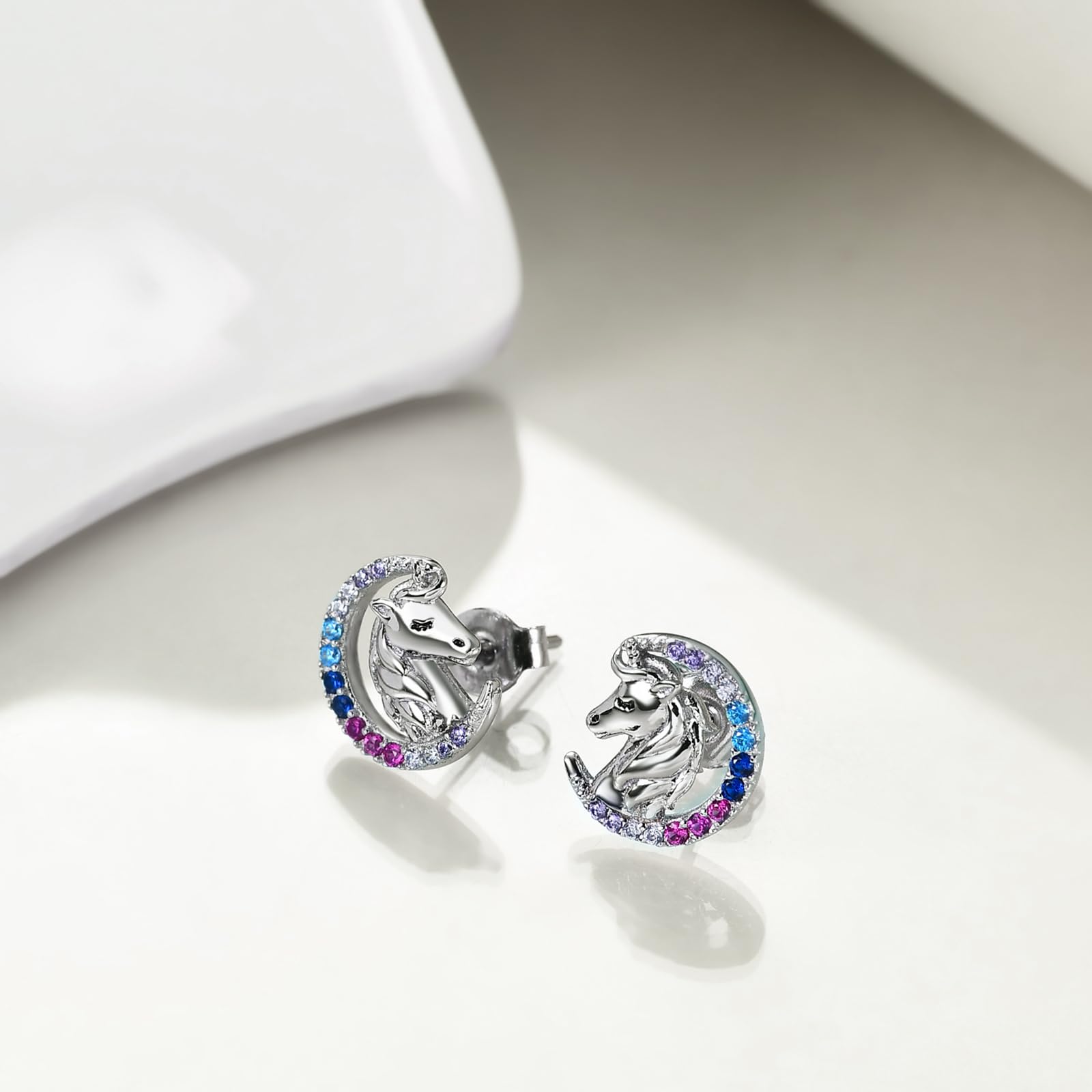 YFN Mädchen Ohrstecker Sterling Silber Pferd/Einhorn/Katze Mond Ohrringe Geschenke für Frauen Mädchen