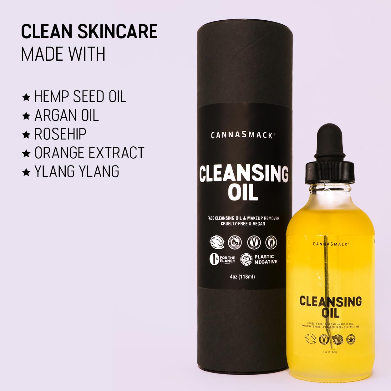 CannaSmack Cleansing Oil - Gentle Daily Face Cleanser & Makeup Remover with Hemp Seed, Argan, & Rosehip - Hydrating, Non-Drying Formula for All Skin Types, 4 oz - Image 5