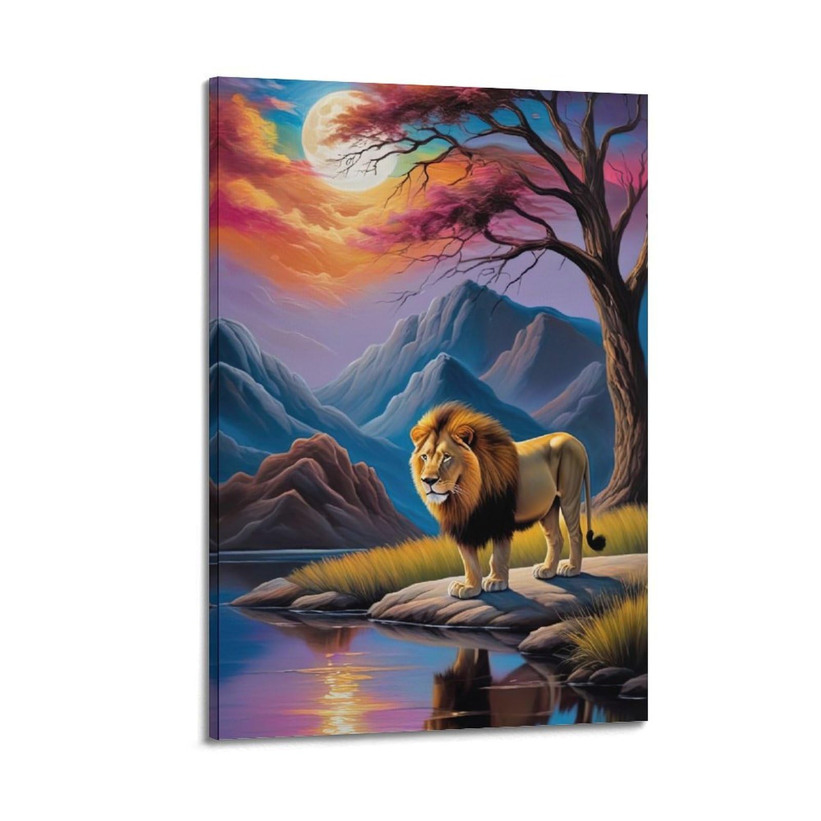 WPHSFX Wildlife Artwork Poster Lions by The River Poster Decorative Painting Canvas Wall Posters And Art Picture Print Modern Family Bedroom Decor Posters 16x24inch(40x60cm)