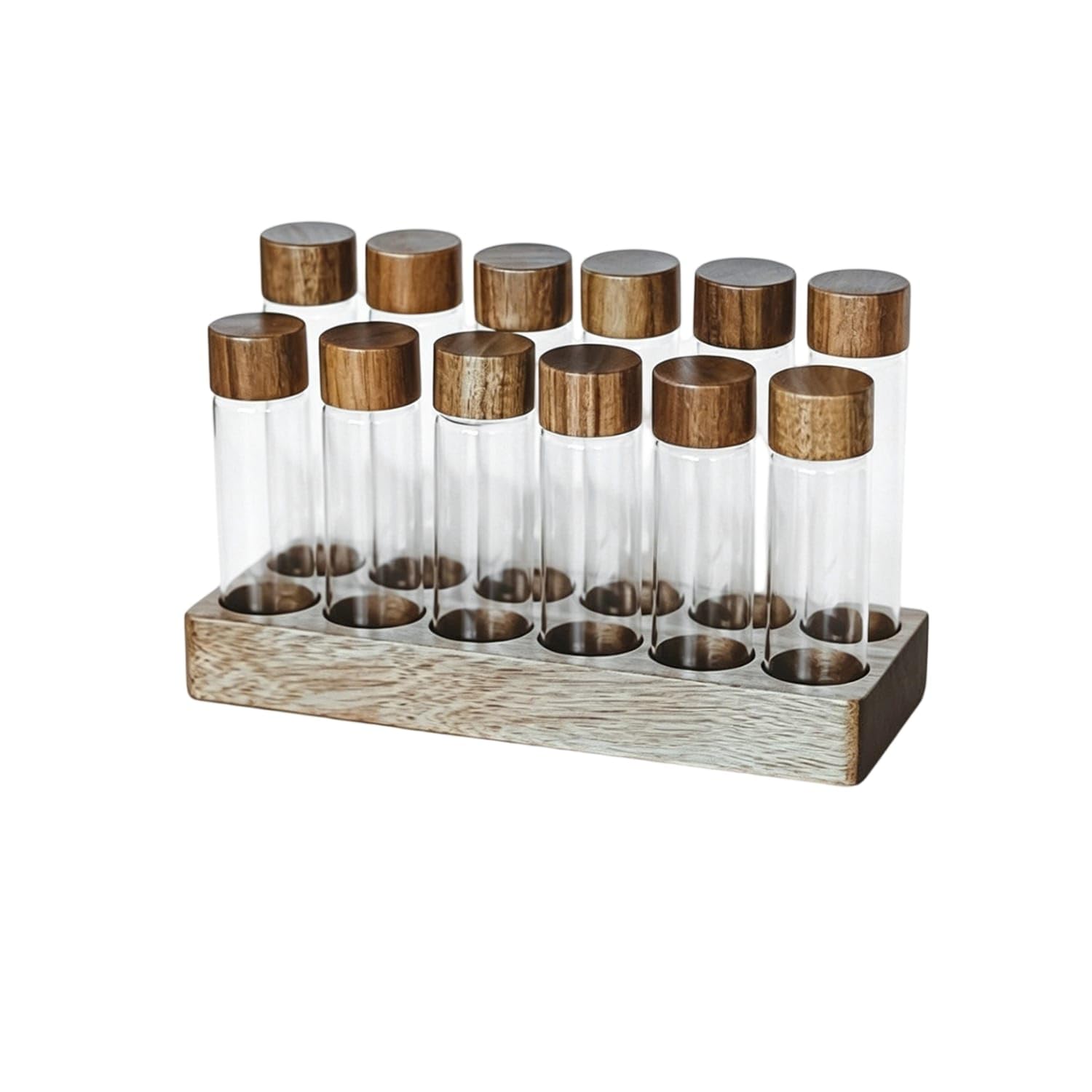Countertop Test Tube Holder with Wooden Stand Clear Glass Tube Holder Vertical Coffee Bean Cellar Transparent for Baristas, Tasting Corner, 12 PIECE Set-image-3