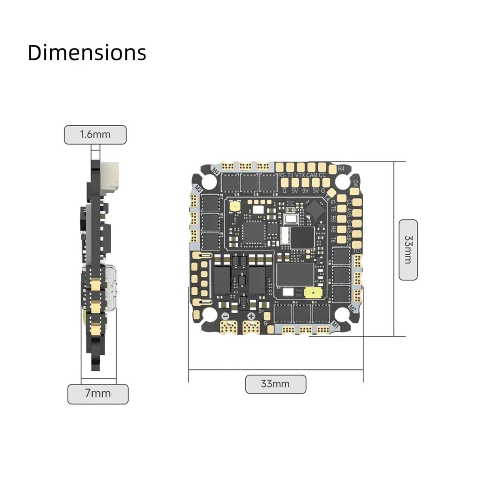 AIO Flight Controller ESC 25.5x25.5mm F405 V2 35A 3-6S | BLHeli_S 4in1, Type-C, 8MB Blackbox, 33.0x33.0x7.0mm, Metall