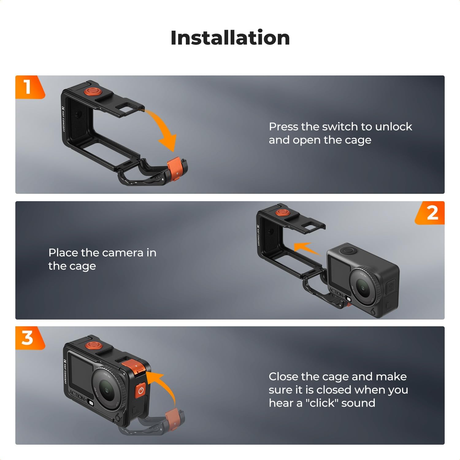 K&F CONCEPT Aluminum Alloy Camera Cage Compatible with DJI Osmo Action 6 Camera Accessories, Protective Cage Expansion Frame Case with Cold Shoe Mount | 1/4" Screw Adapter for Tripod, Selfie Stick - Image 8