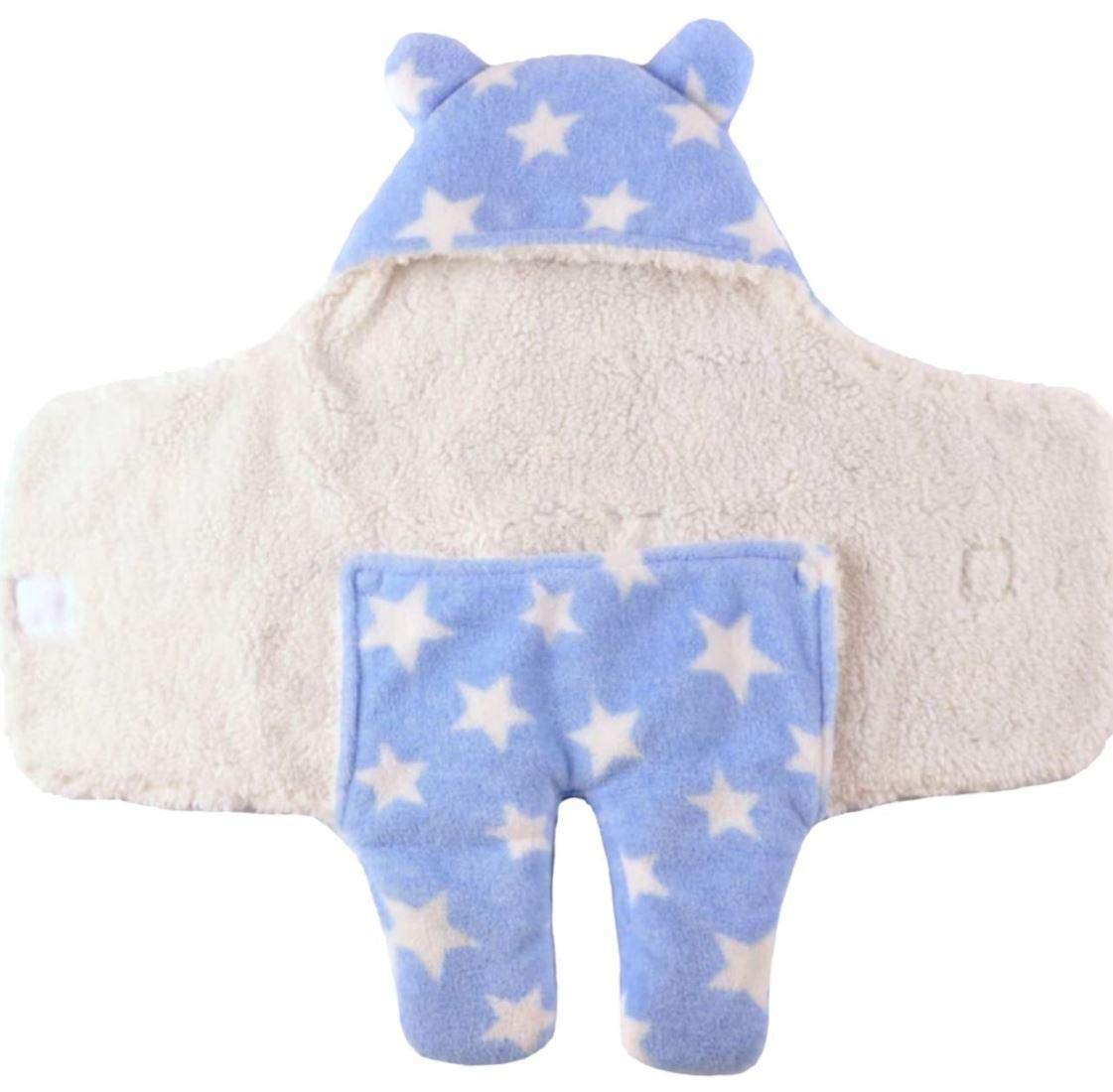First Kick New Born Sleeping Bag Combo Pack of Super Soft Wearable Baby Wrapper Durable Fleece Polyester Cum Baby Sleeping Bag for Baby Boys Girls (76cm x 70cm, 0-6 Months) Pack of 2 Stars Grey, Blue 1