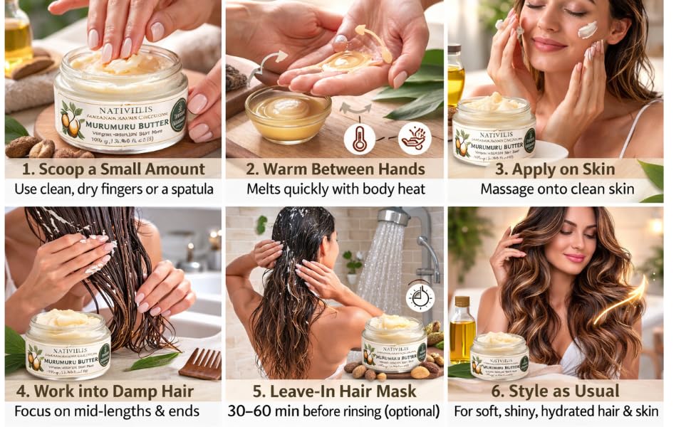 Nativilis Murumuru Butter Virgin Deodorized (Astrocaryum murumuru) Amazonian Rainforest Collection Skin Hair Care Moisturizer – Less frizzy hair - Noncomedogenic No pore blockages Copaiba properties