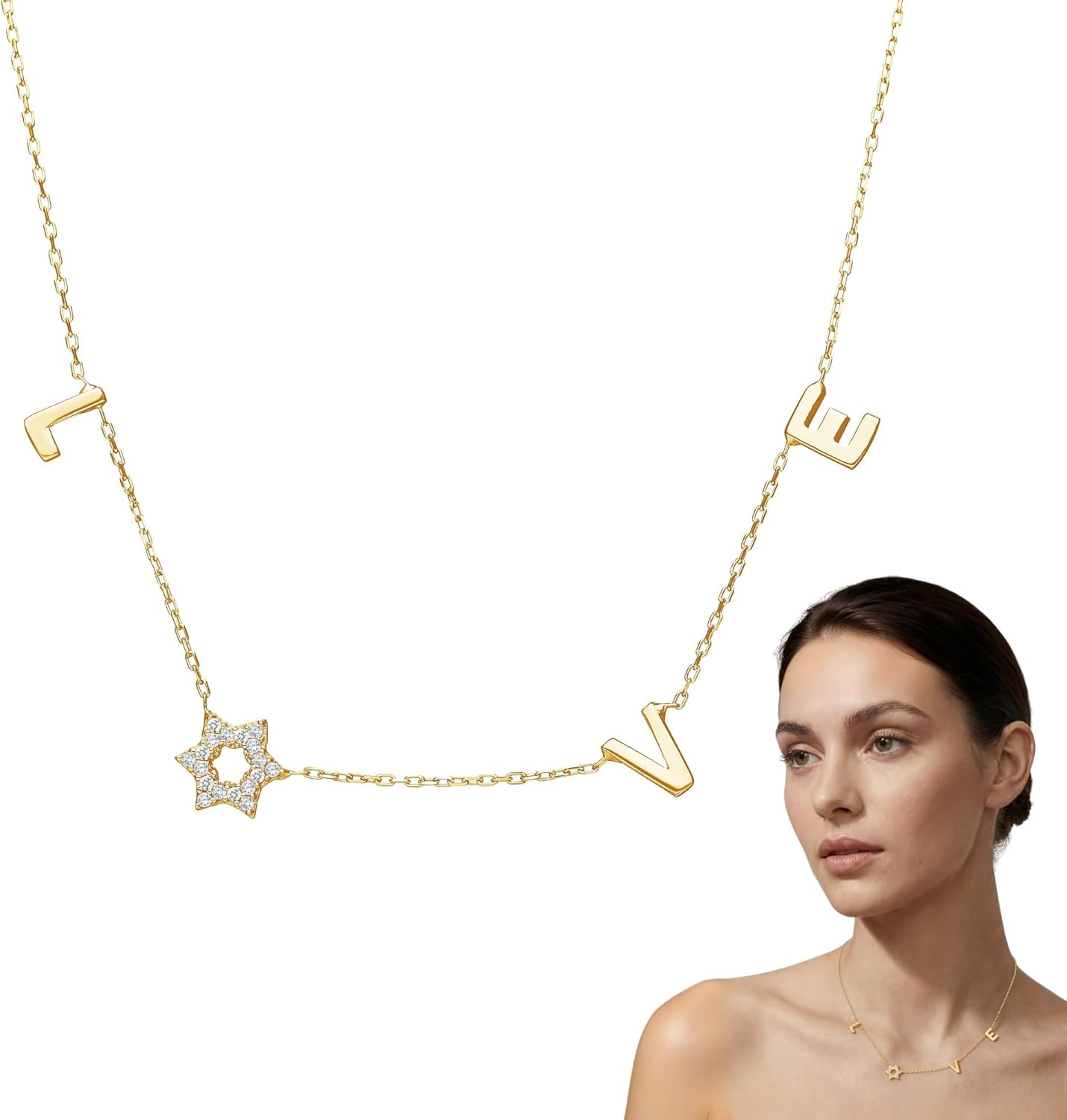 Alef Bet by Paula Love Letter Star Necklace with Jewish Star of David - Image 2