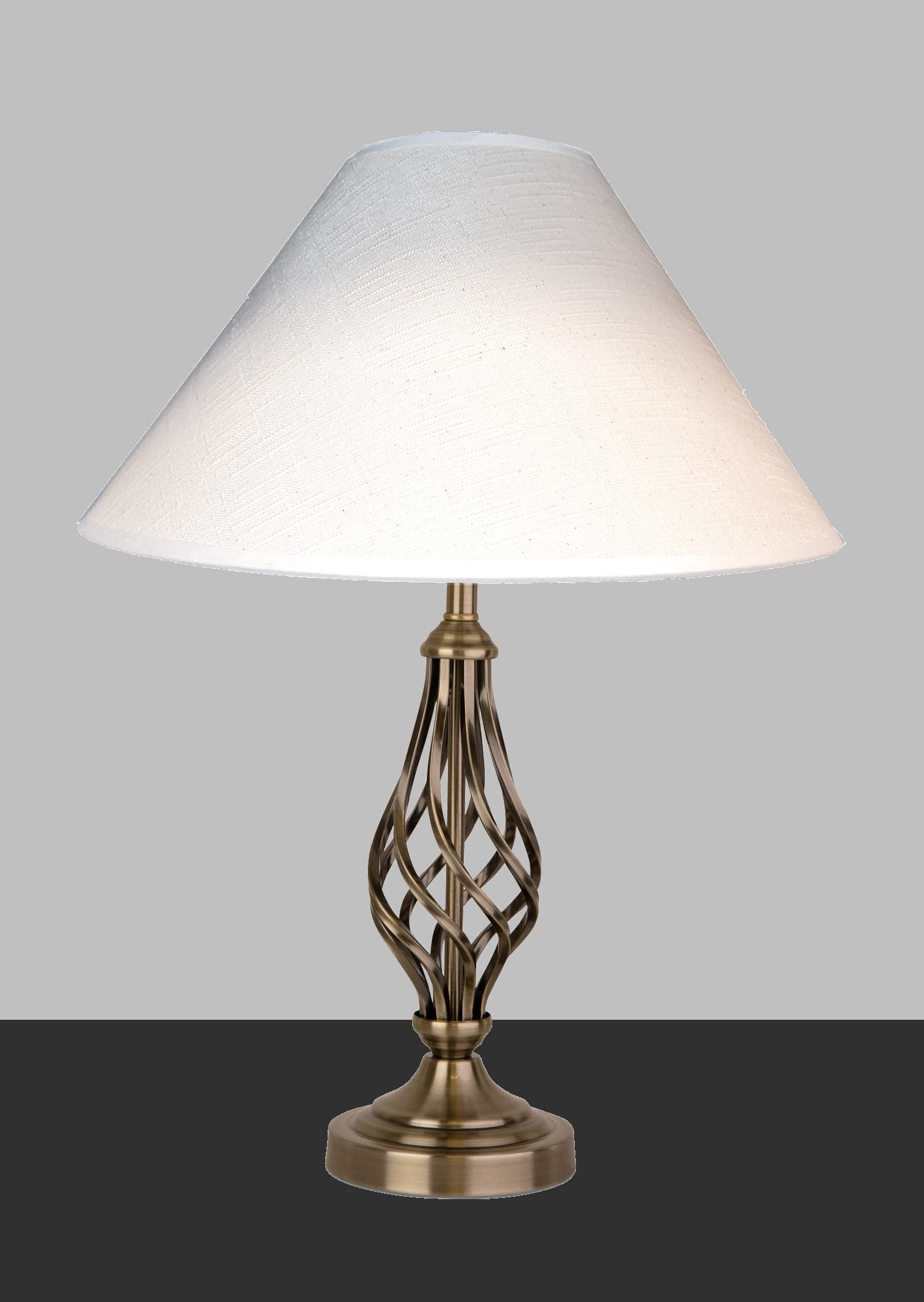 Kingswood Barley Twist Antique Brass Table Lamp with Cream Shade/SES / E14 / Gold Cable