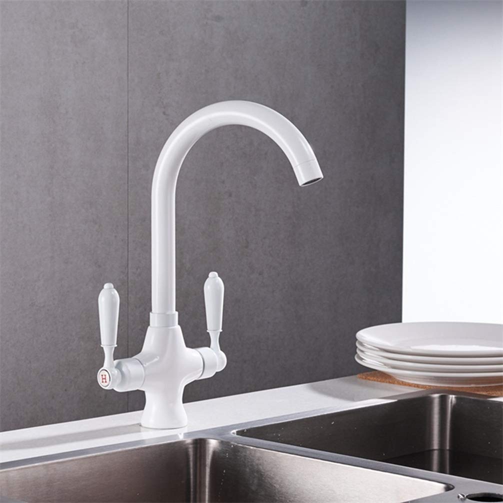 White/Black Paint Double Handle Kitchen Mixer Deck Faucet Sink Hot and Cold Tap Faucet,White