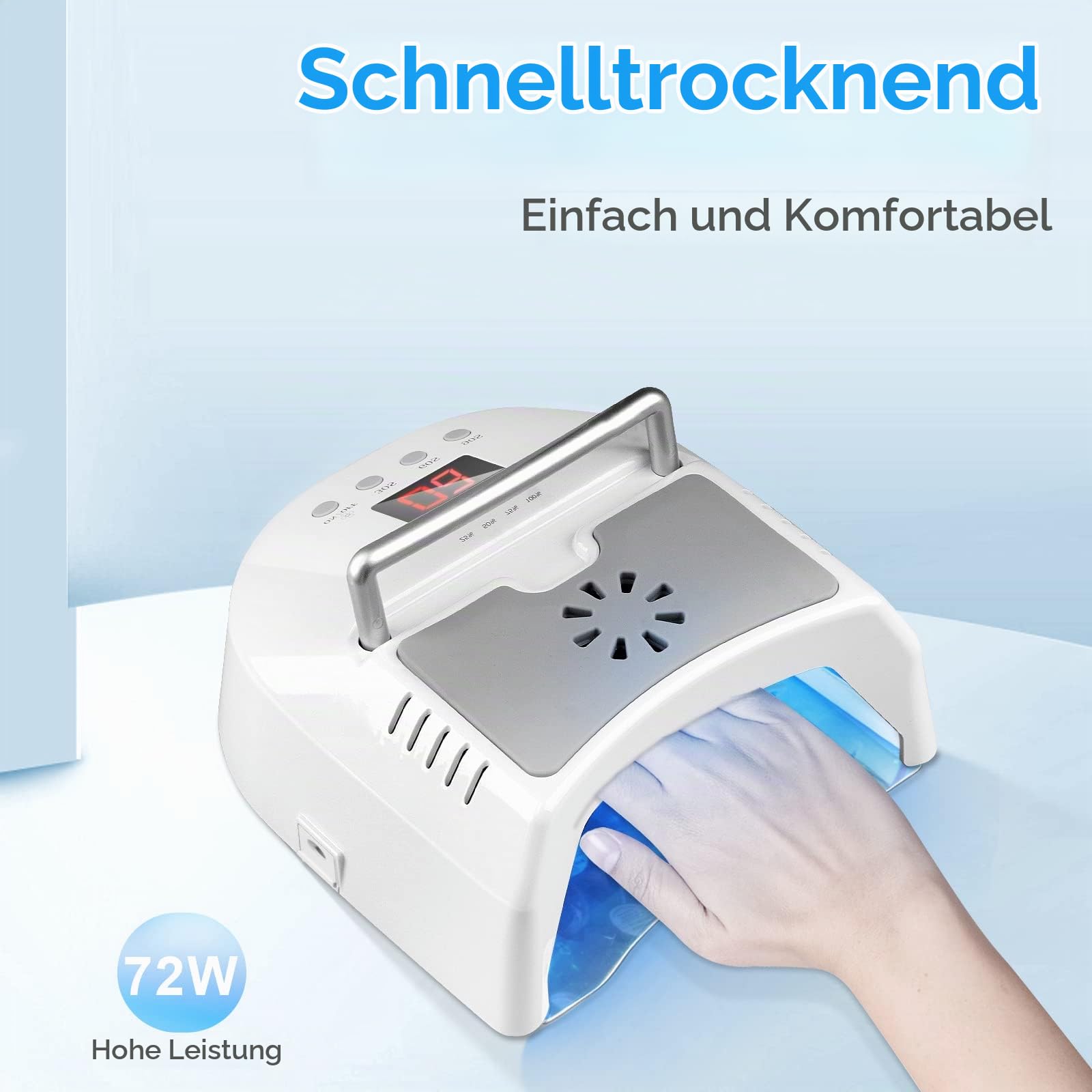 AZ GOGO Professionelle UV-Lampe für Gelnägel, 72W LED-Nagellampe mit Ventilator, LCD-Display, 3 Timern & Auto-Sensor, UV-Nagellampe für Zuhause und Nagelstudio