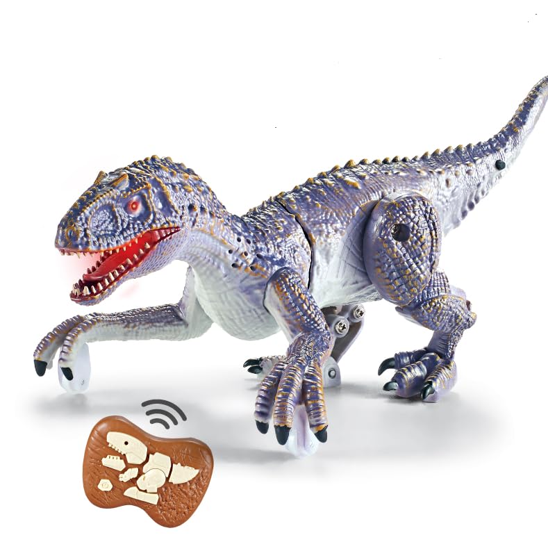 Remote Control Dinosaur for Kids, LED Walking Electric RC Toy, 2.4GHz, Multi-Color, ABS Plastic, Rechargeable (Blue)