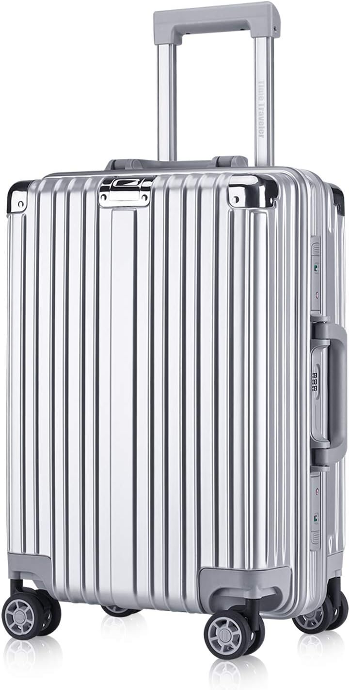 Carry-On Foveate Hardside Aluminum Frame Luggage, 20" Suitcase with Great Intensity, Scratch-Resistant, Silver