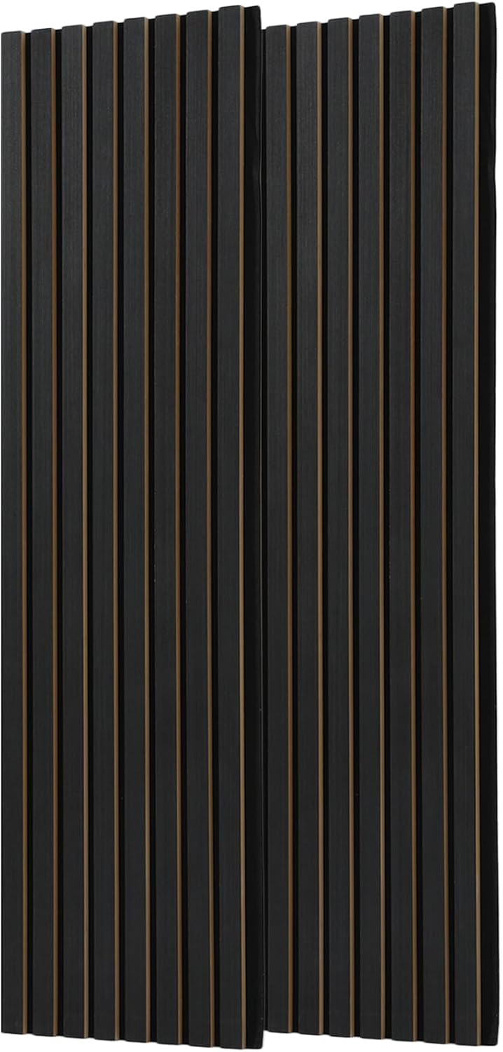 FORTUNO 2 Pcs Wood Panels for Wall and Ceiling - Decorative Fluted Slat Wall Paneling, Sound Absorbing Acoustic Panels for Studio, Living Room, 47.2"×11.8", Black 2 Pcs-47.2" x 11.8" Matte Black