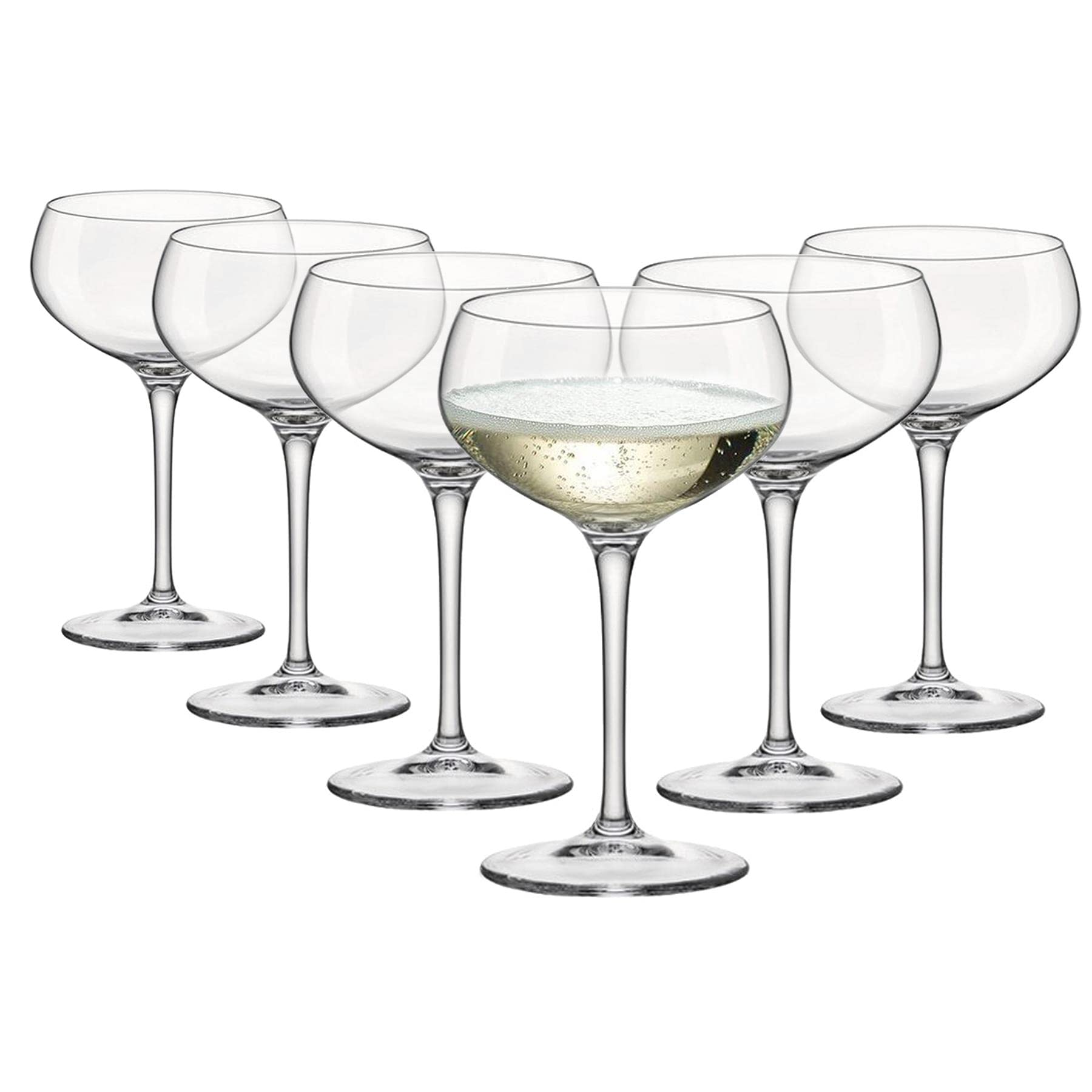 Bormioli Rocco Bartender Glass Champagne Coupe Saucers - Italian Prosecco Sparkling Wine Saucer Glasses - 305ml - Clear - Pack of 12