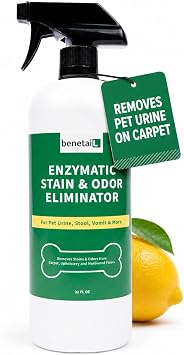 | Pet Enzymatic Stain & Odor Eliminator for Strong Odors Around the Home - Carpet Cleaner for Dog & Cat Urine - 32oz Spray