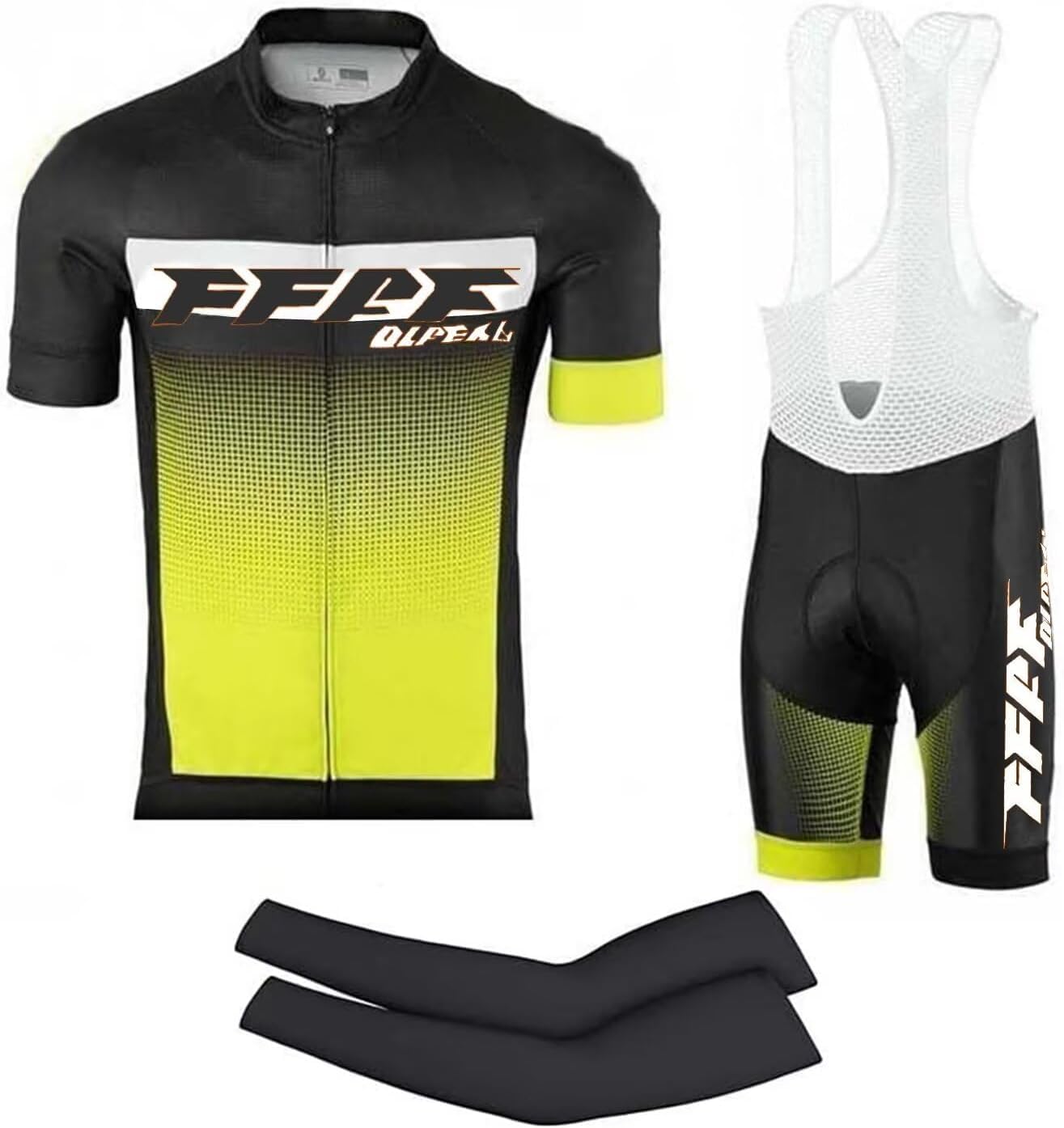 Vêtements Cyclisme Pro Homme Tenue Cycliste Manche Courte, Été Jerseys VTT et Cuissard à Bretelle avec 9D Coussin Gel, Cycling Route Respirant Séchage Rapide (Jaune B,XXL)