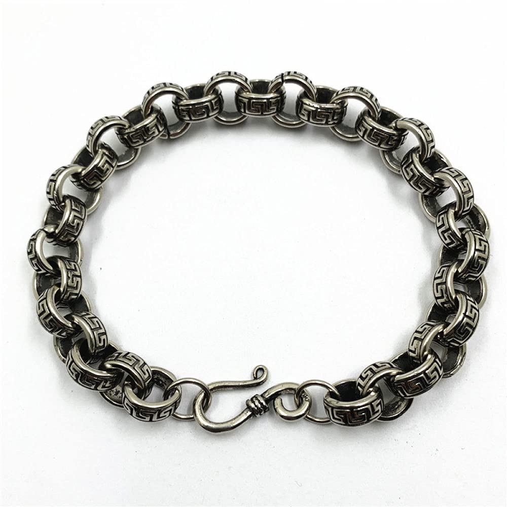 Braccialetti a catena con polsino in argento sterling moda, Bracciale in argento sterling 925 da donna Bracciale intagliato vintage Bracciale con amuleto cinese Bracciale in argento sterling con gioie