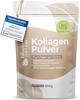 Grassgefüttertes Collagen Pulver 500g - Hochdosiert & Geschmacksneutral Kollagen Hydrolysat Pulver, Peptid Typ 1 & 3 - Kollagen Peptide - produziert in Deutschland - Verpackung kann variieren