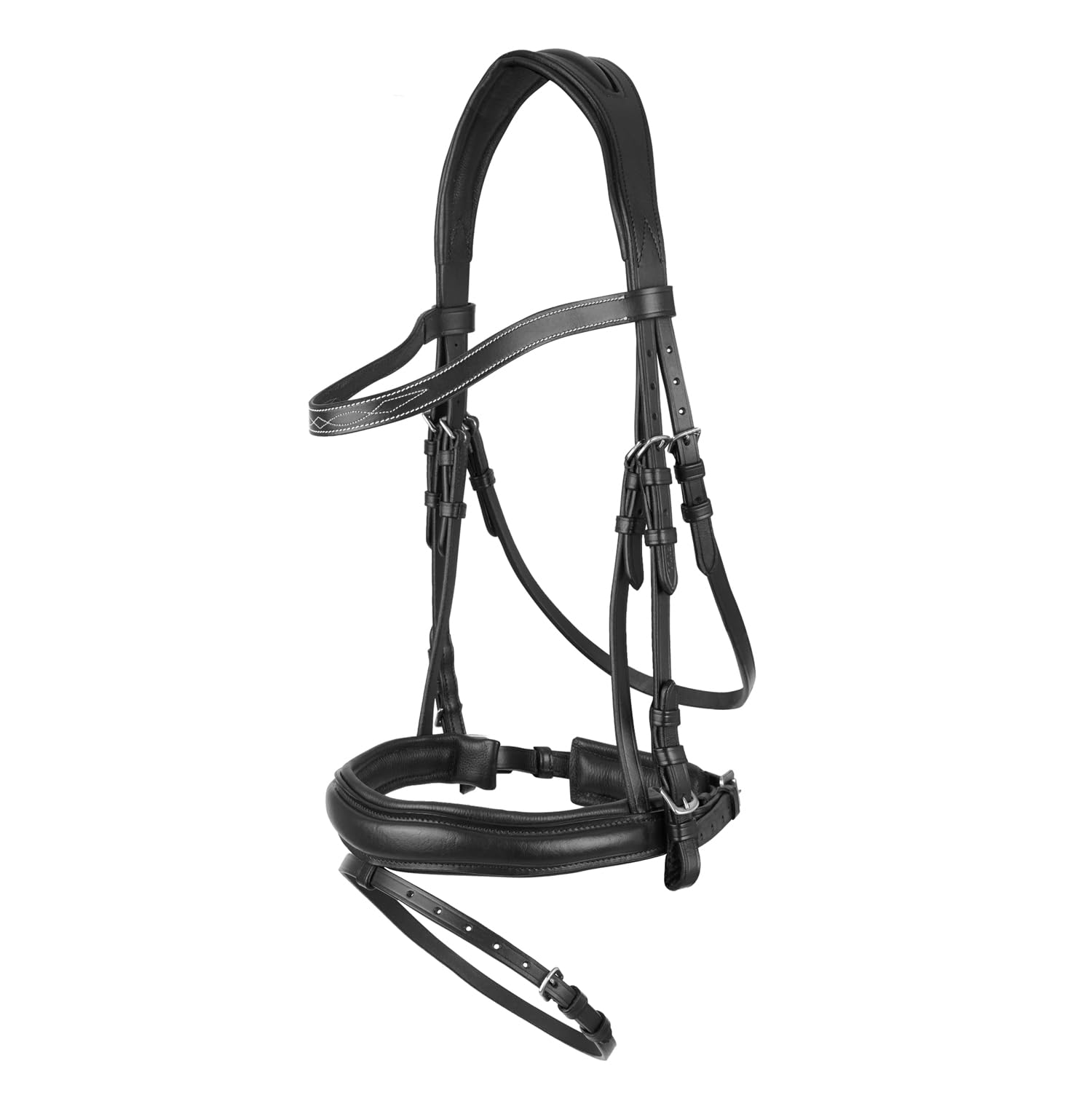 Pelle Horses Anatomica Briglia con Frontalino, Nasiera e Sopratesta in Cuoio per Cavalli St-009 (Nera, Full)