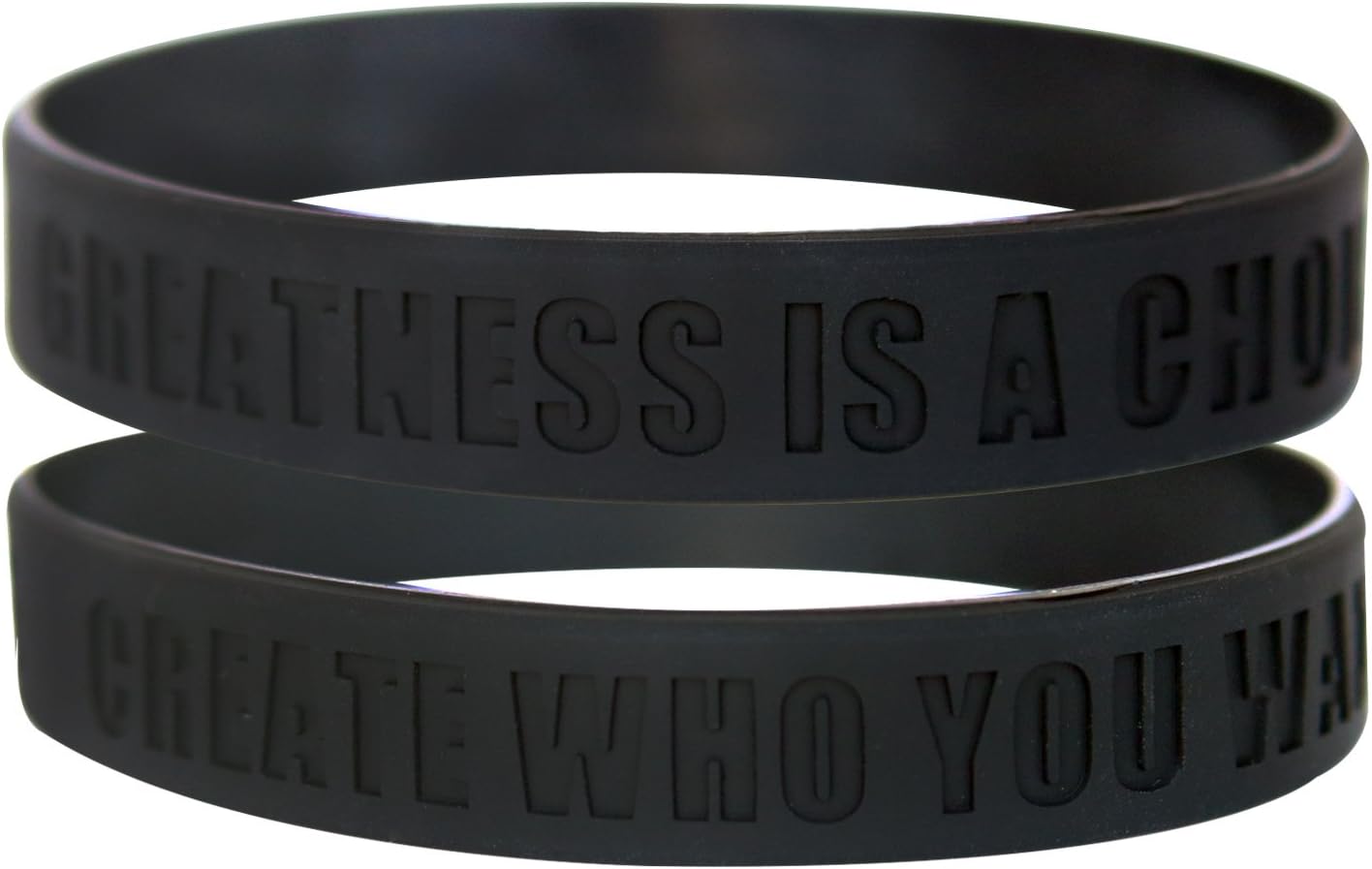 Greatness is a Choice, Create Who You Want to Be Motivational Silicone Wristbands with Quote, Rubber Bracelets for Fitness, Workouts, Exercise, Basketball, Weight Training