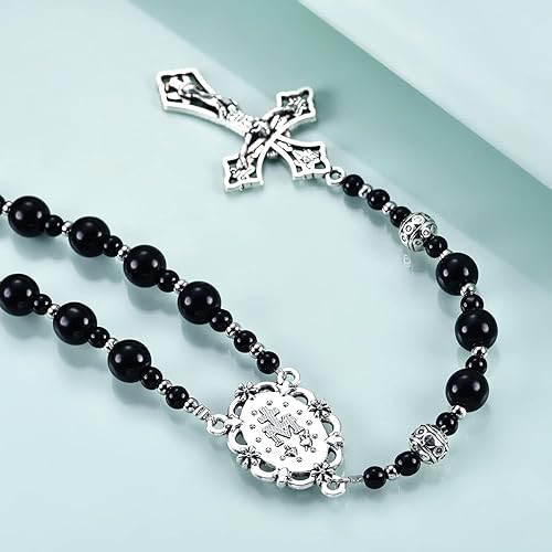 Miniatura 3 de Collar de rosario de cuentas católicas hechas a mano, medalla milagrosa y cruz, colección de cuentas de rosarios católicos religiosos