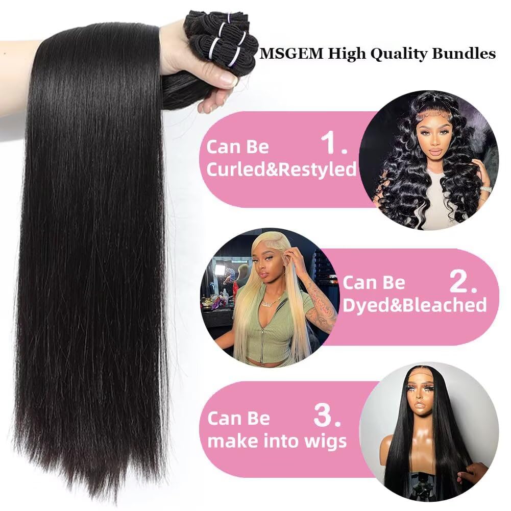 MSGEM 15A Straight Bundles Human Hair Brazilian Weave Bundles 100% Unprocessed Virgin Hair 24 Inch 1 PC Raw Remy Human Hair Deals Natural Black - Image 3