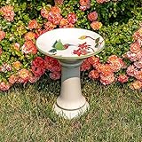 Zaer Ltd. Porcelain Birdbath with Hand Painted Details (15" Tall, Hummingbird & Wildflower)
